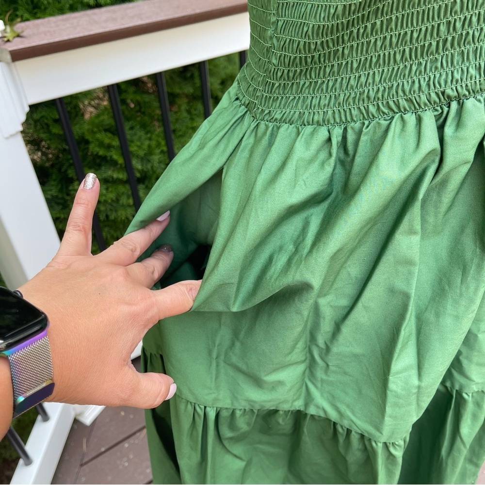 Opt green one shoulder midi cotton summer dress Sz L - Picture 6 of 12